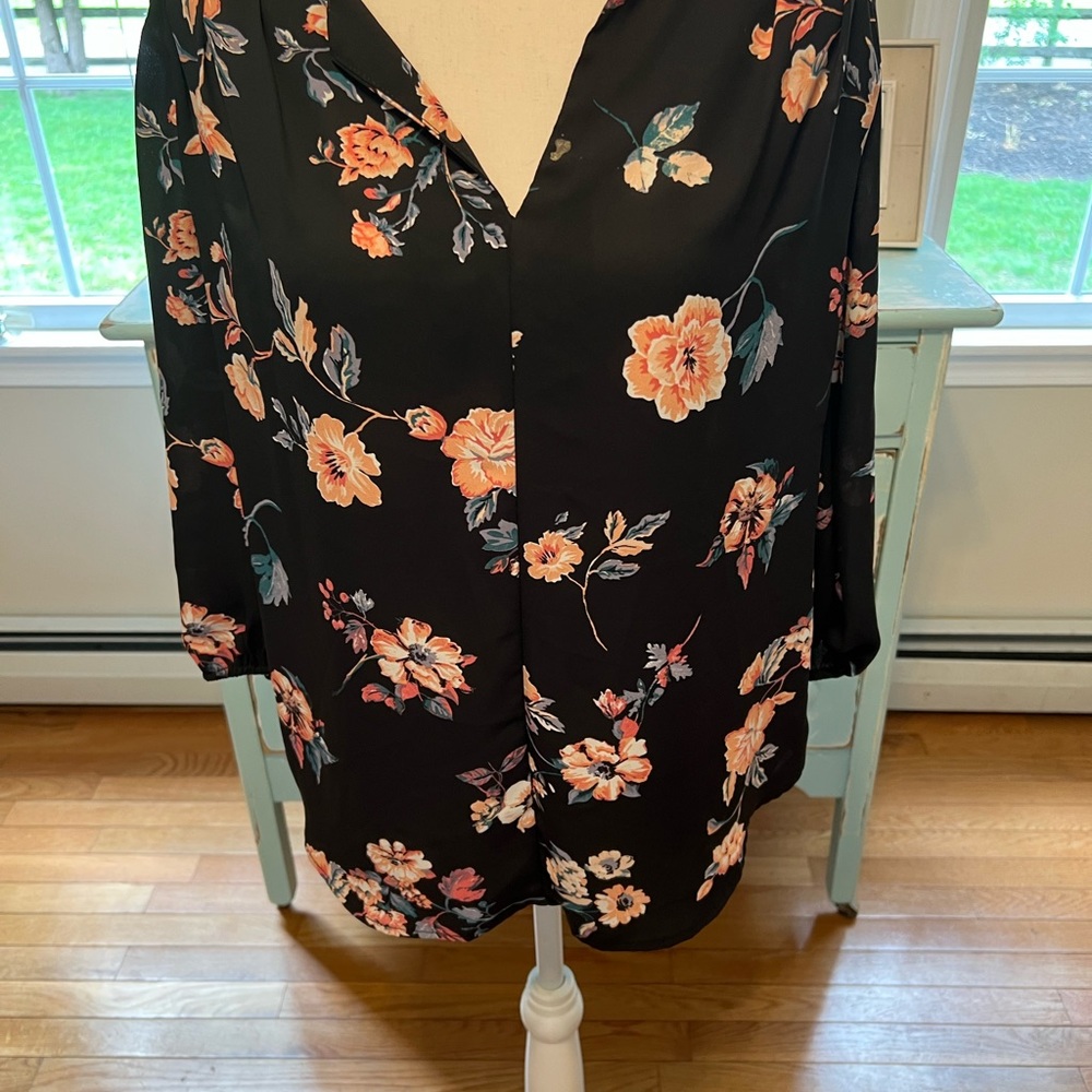 Pleione black and floral blouse. Small. A11